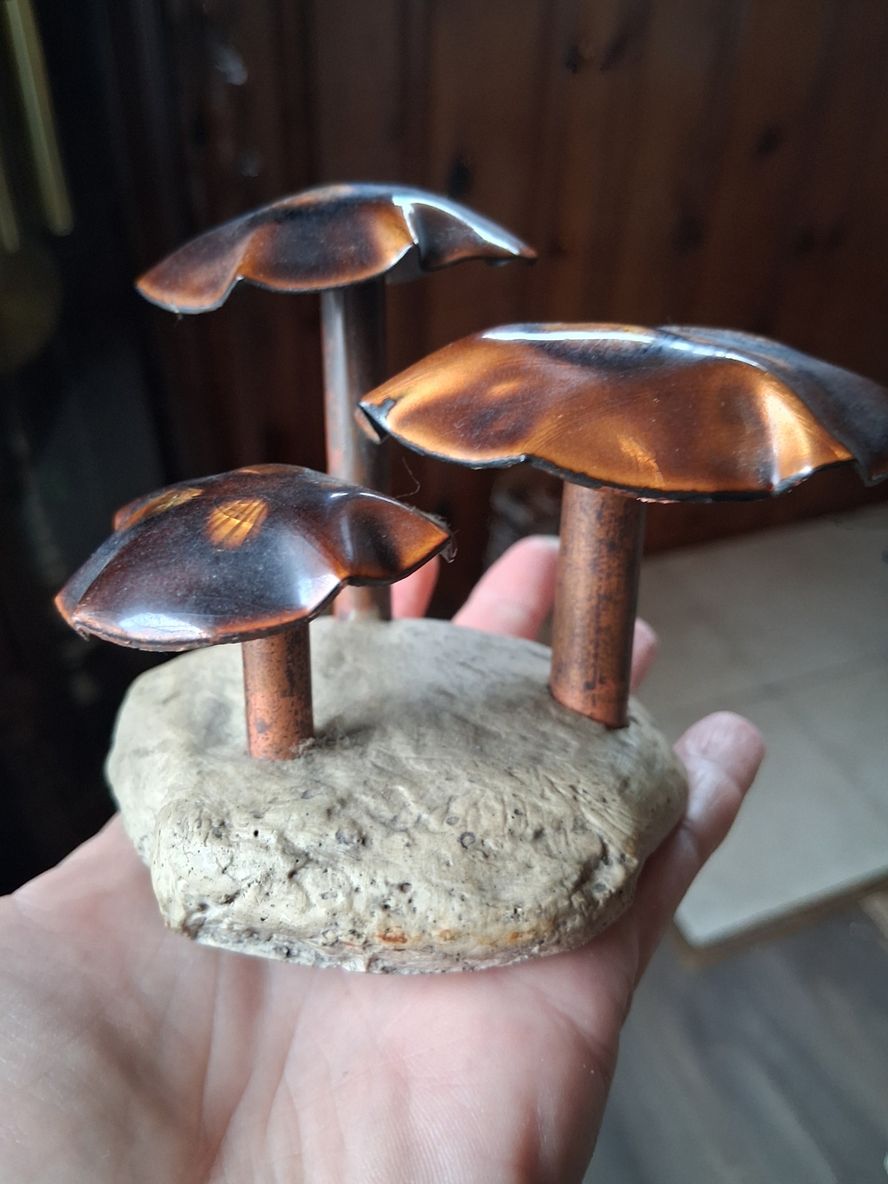 Vintage Bovano of Cheshire Handcrafted Enamel Copper Mushroom Sculpture Retro